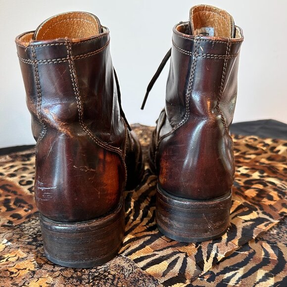 Frye Wmns 7.5 Vintage Brown Leather Lace-up Boots distressed boho cottagecore - Picture 5 of 12